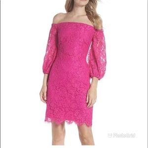 Trina Turk Off shoulder lace hot pink Dress